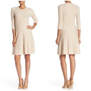 NANETTE LEPORE Gold Knit Pleated Skirt Fit Flare sweater dress M medium 8/10